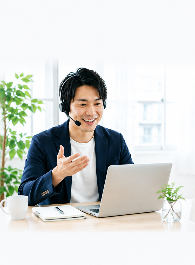 自宅でオンライン英会話レッスンを受講する様子